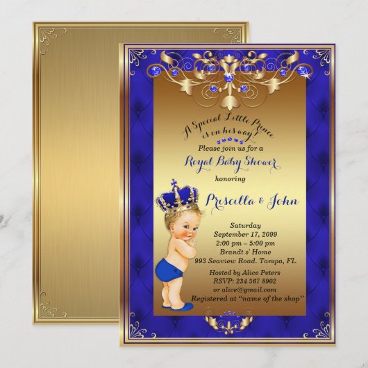 Invitation au Baby shower Little Blond Prince, Nav (Devant / Derrière)