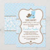 Invitation au Baby shower Little Cowboy bleu et ma (Devant / Derrière)