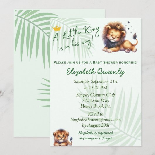 Invitation au Baby shower Little King Lion (Devant / Derrière)