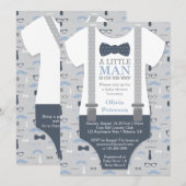 Invitation au Baby shower Little Man, bleu marine, (Devant / Derrière)