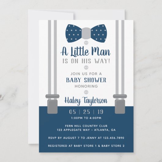 Invitation au Baby shower Little Man, bleu marine, (Devant)