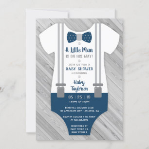 Invitation au Baby shower Little Man, bleu marine,