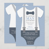 Invitation au Baby shower Little Man, bleu marine, (Devant / Derrière)