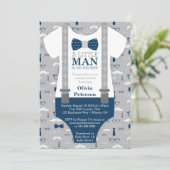 Invitation au Baby shower Little Man, bleu marine, (Debout devant)