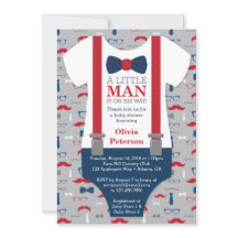 Invitation au Baby shower Little Man, bleu marine,