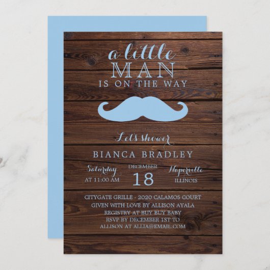 Invitation au Baby shower Little Man | Moustache d (Devant / Derrière)
