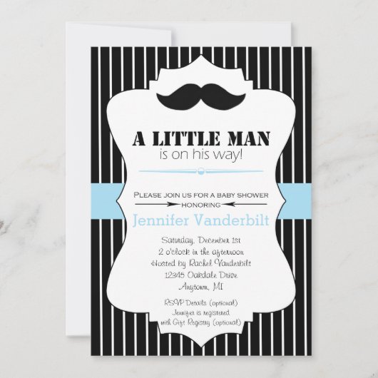 Invitation au Baby shower Little Man Mustache (Devant)