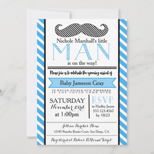 Invitation au Baby shower Little Man Mustache (Devant)
