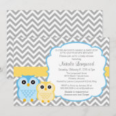 Invitation au Baby shower Little Owls, garçon (Devant / Derrière)