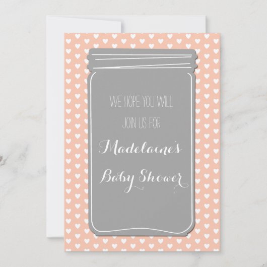 Invitation au Baby shower Mason Jar de Peach Grey  (Devant)