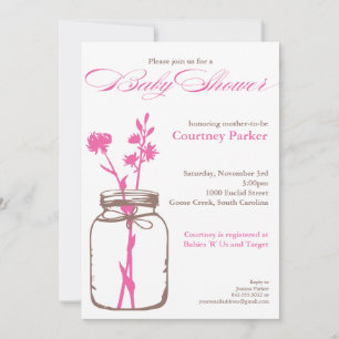 Invitation au Baby shower Mason Jar (rose)