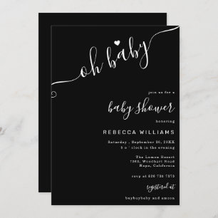 Invitation au Baby shower minimaliste noir et blan