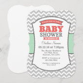 Invitation au Baby shower Mint Coral Grey Chevron (Devant / Derrière)