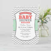 Invitation au Baby shower Mint Coral Grey Chevron (Debout devant)