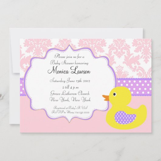 Invitation au Baby shower moderne de Pink Damask D (Devant)