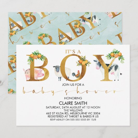 Invitation au Baby shower mondial des animaux de f (Devant / Derrière)
