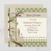 Invitation au Baby shower Monkey & Friends (Devant / Derrière)