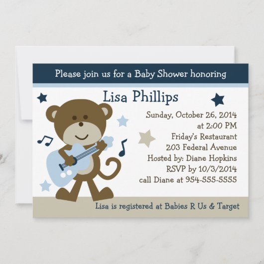 Invitation au Baby shower Monkey Rocker (Devant)