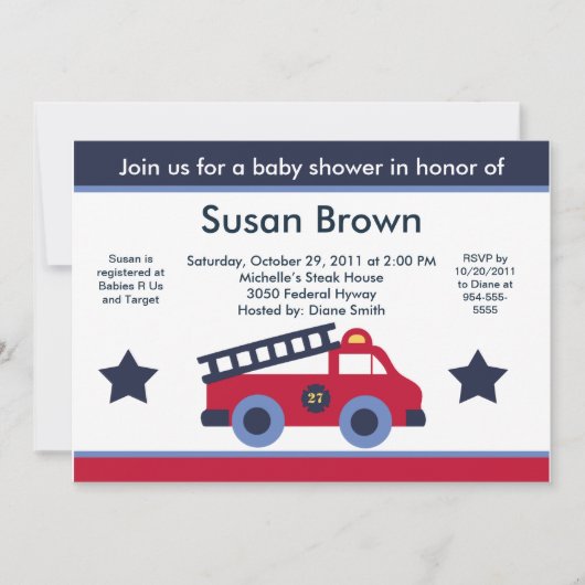 Invitation au Baby shower moteur/camion (Devant)