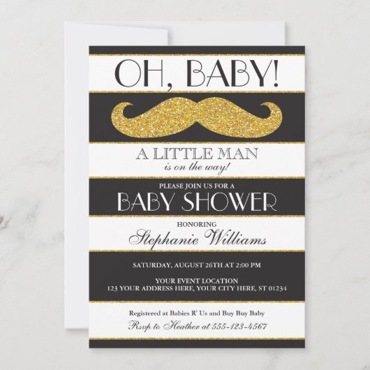 Invitation au Baby shower Mustache - Petit Homme (Devant)