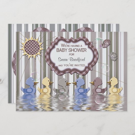 INVITATION AU baby shower - NATATION DES DUCKS - U (Devant / Derrière)