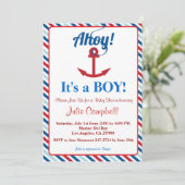 Invitation au Baby shower Nautical Ahoy Boy (Debout devant)