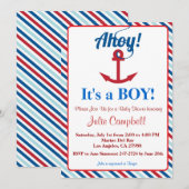Invitation au Baby shower Nautical Ahoy Boy (Devant / Derrière)