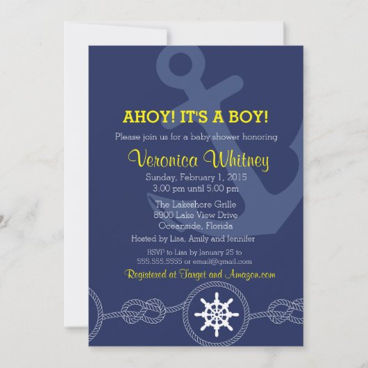 Invitation au Baby shower nautique, Ahoy ! C'est u (Devant)