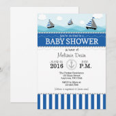 Invitation au Baby shower nautique bleu (Devant / Derrière)