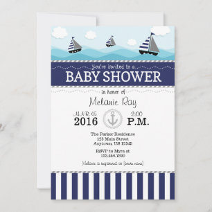 Invitation au Baby shower nautique bleu de la Mari