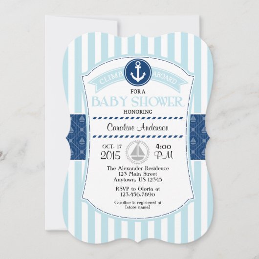 Invitation au Baby shower nautique bleu poudre (Devant)