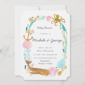 Invitation au Baby shower nautique de baleine (Devant)