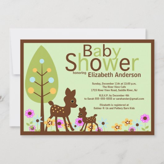 Invitation au Baby shower neutre de Baby Deer (Devant)