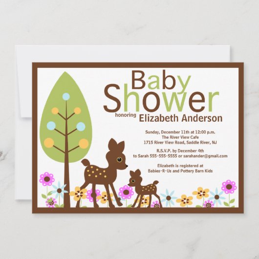 Invitation au Baby shower neutre de Baby Deer (Devant)