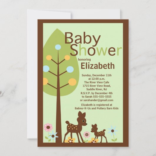 Invitation au Baby shower neutre de Baby Deer (Devant)