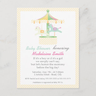 Invitation au Baby shower neutre de carrousel ench
