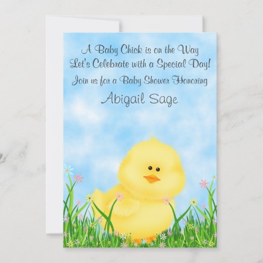 Invitation au Baby shower neutre de chick mignon (Devant)
