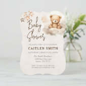 Invitation au Baby shower neutre de l'ours doux (Debout devant)