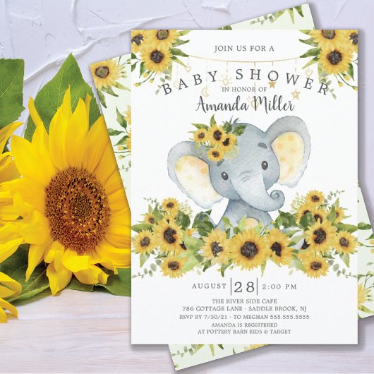 Invitation au Baby shower neutre d'éléphant doux