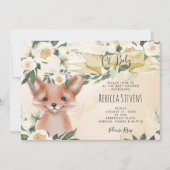 Invitation au baby shower neutre et floral Fox (Devant)
