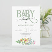 Invitation au BABY SHOWER NEUTRE Floral GENDER (Debout devant)