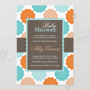 Invitation au Baby shower neutre, Orange, Aqua, 97