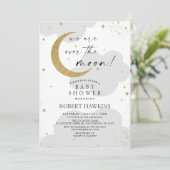 Invitation au Baby shower neutre sur la lune (Debout devant)