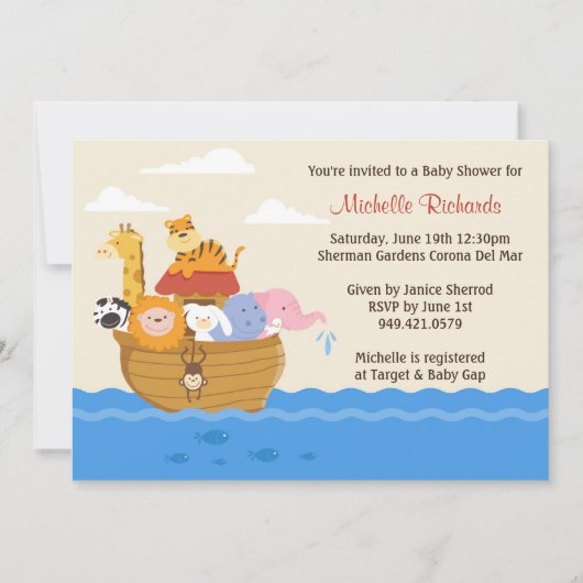 Invitation au Baby shower Noahs Ark (Devant)