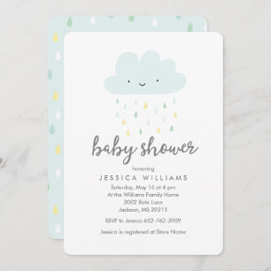Invitation au Baby shower nuageux pluvieux en bleu