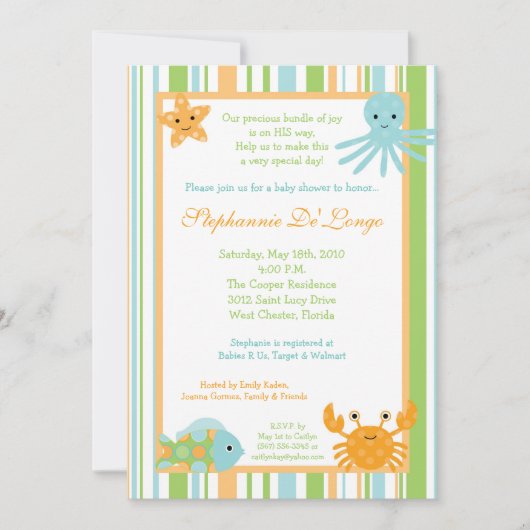 Invitation au Baby shower Ocean Life 5x7 (Devant)
