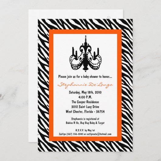 Invitation au Baby shower Orange Zebra de 5 x 7 (Devant / Derrière)