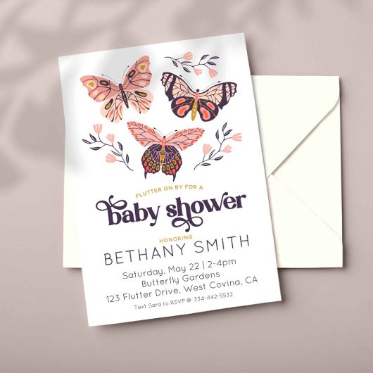 Invitation au Baby shower papillon