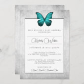 Invitation au Baby shower papillon turquoise (Devant / Derrière)