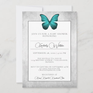 Invitation au Baby shower papillon turquoise